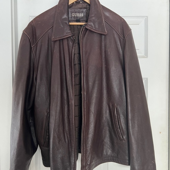 Guess Other - GUESS Brown Leather Jacket | Men’s XL | Classic Zip Front